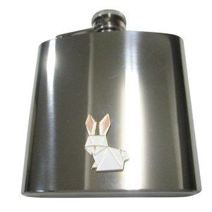 White Toned Origami Rabbit Hare 6oz Flask